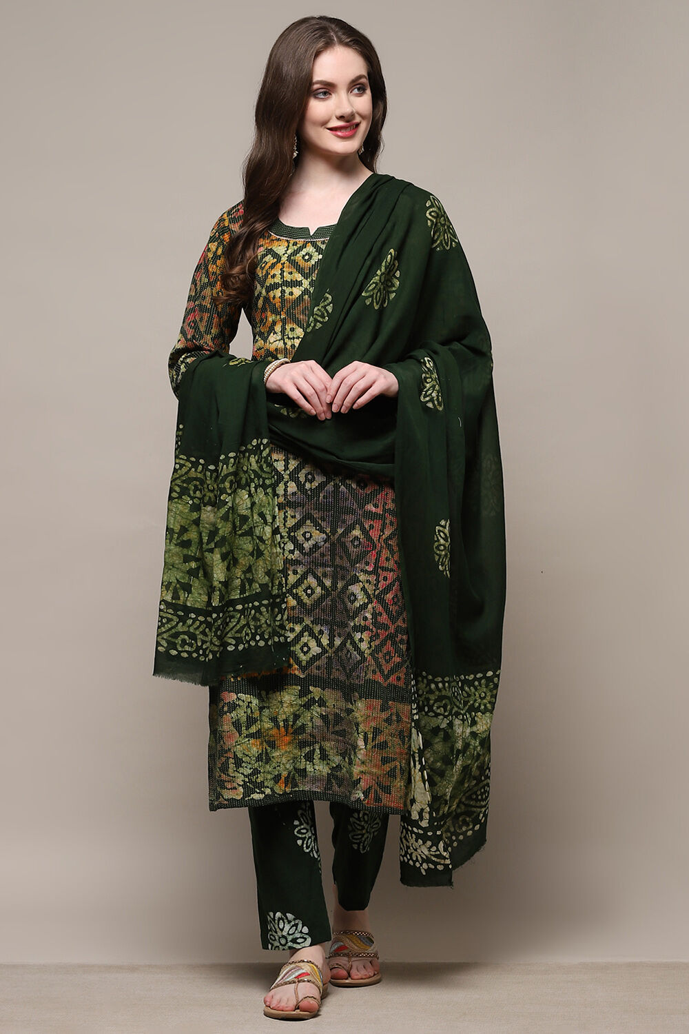 Blue Cotton Tie and Dye Unstitched Suit Set image number 8