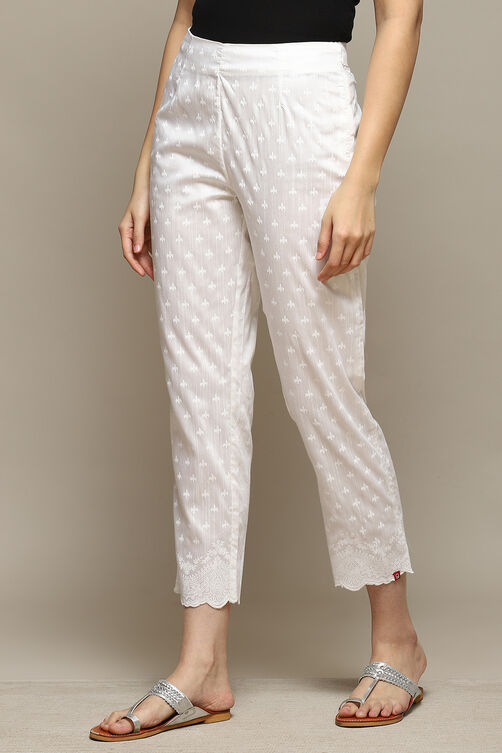 White Viscose Printed Narrow Pant image number 2