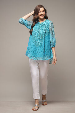 Blue Cotton Blend Printed Kurti image number 0