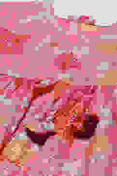 Pink Cotton Floral Printed Gathered Tiered Suit Set image number 1