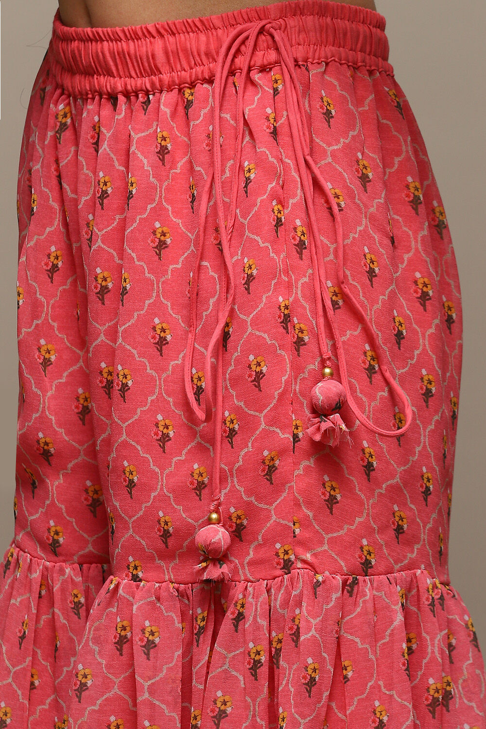 Coral Pink Cotton Blend Straight Kurta Garara Suit Set image number 2