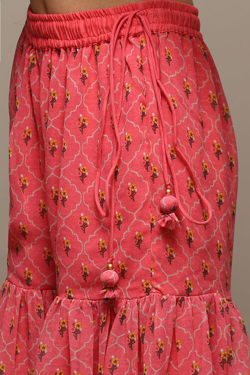 Coral Pink Cotton Blend Straight Kurta Garara Suit Set image number 2