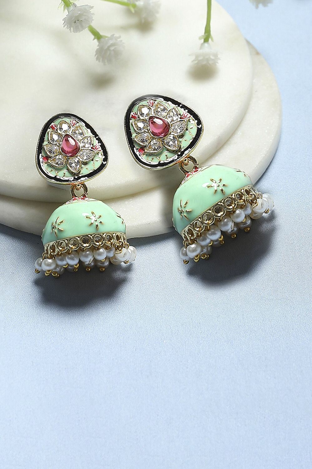 Mint Green Brass Jhumka image number 0