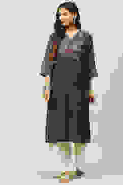 Indigo Cotton Flared Kurta image number 0