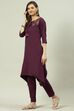Purple Cotton Blend Asymmetric Kurta Pant 2 Piece Set image number 2