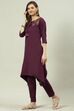 Purple Cotton Blend Asymmetric Kurta Pants 2 Piece Set image number 2