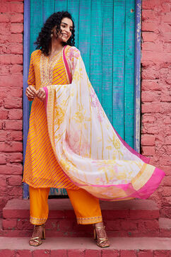 Yellow Viscose Straight Suit set image number 6