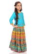 Turquoise Cotton Straight Printed Skirts and Tops image number 3