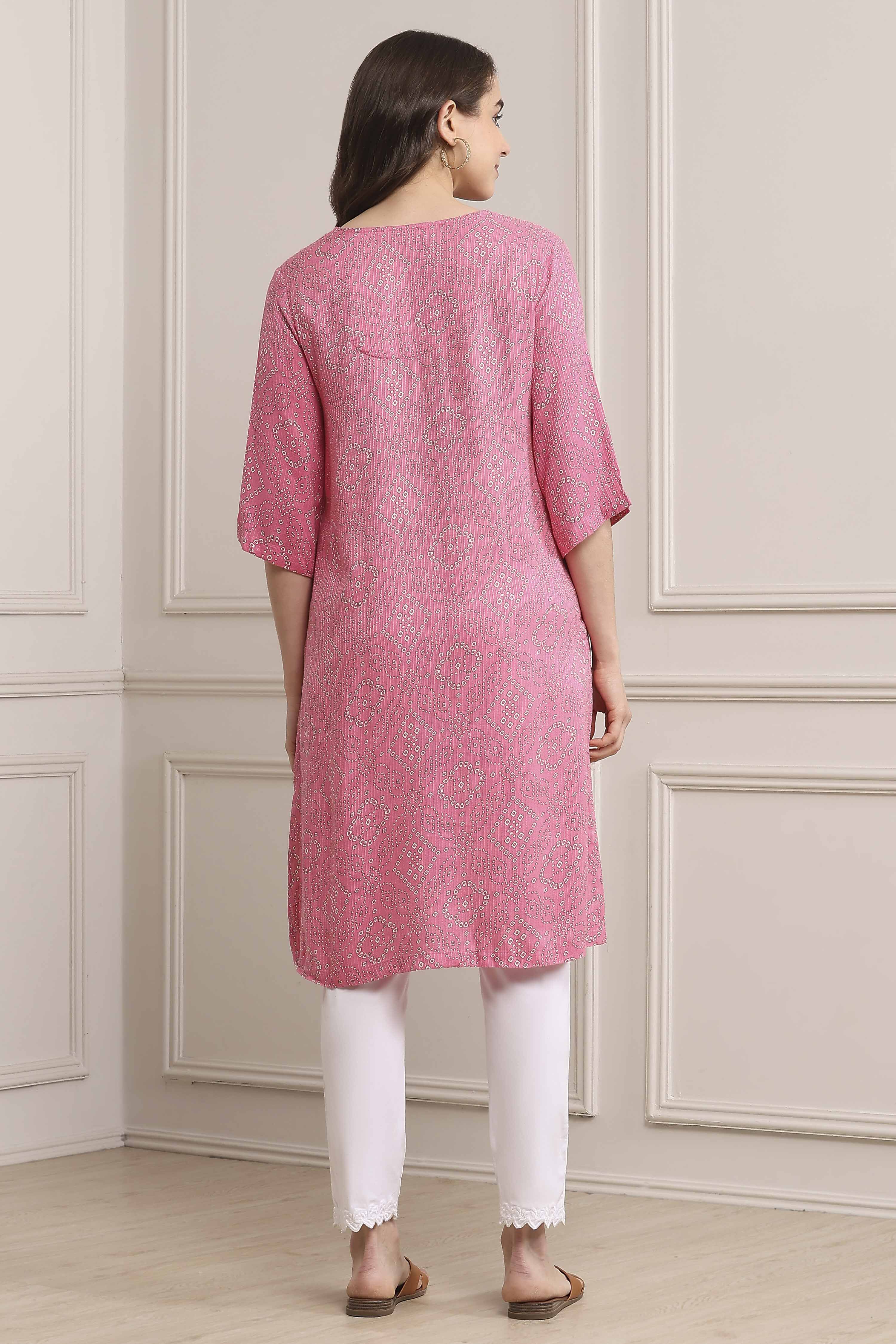 Pink Viscose Straight Printed Kurta image number 3