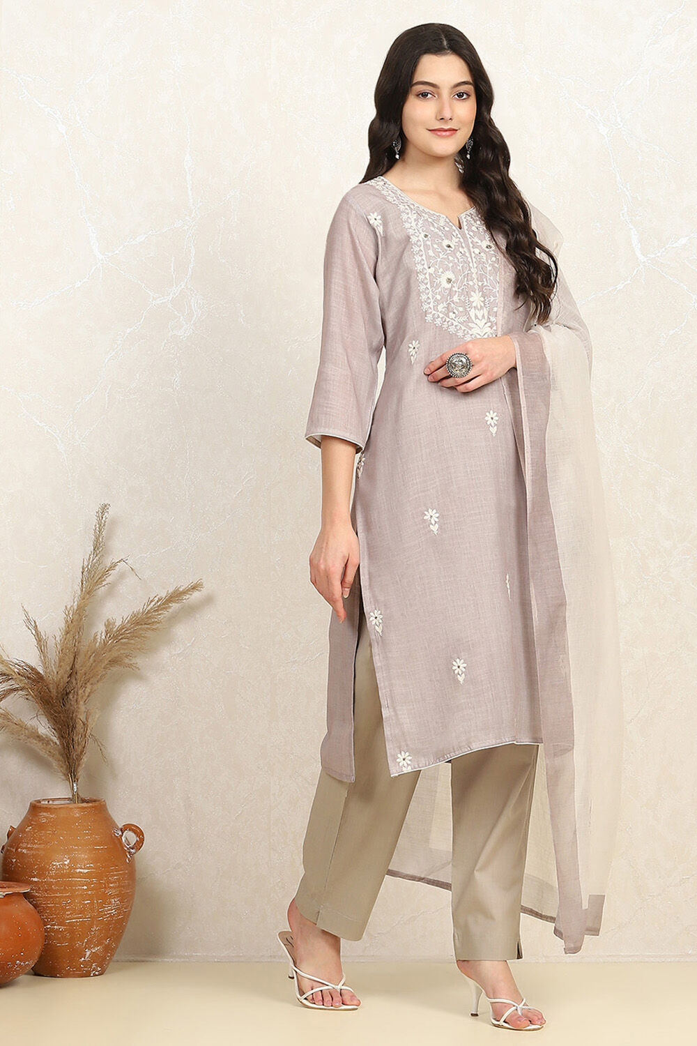 Teal Cotton Embroidered Unstitched Suit Set image number 6