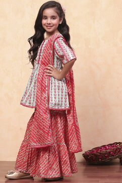 Aqua-Coral Cotton Sharara Suit Set image number 3