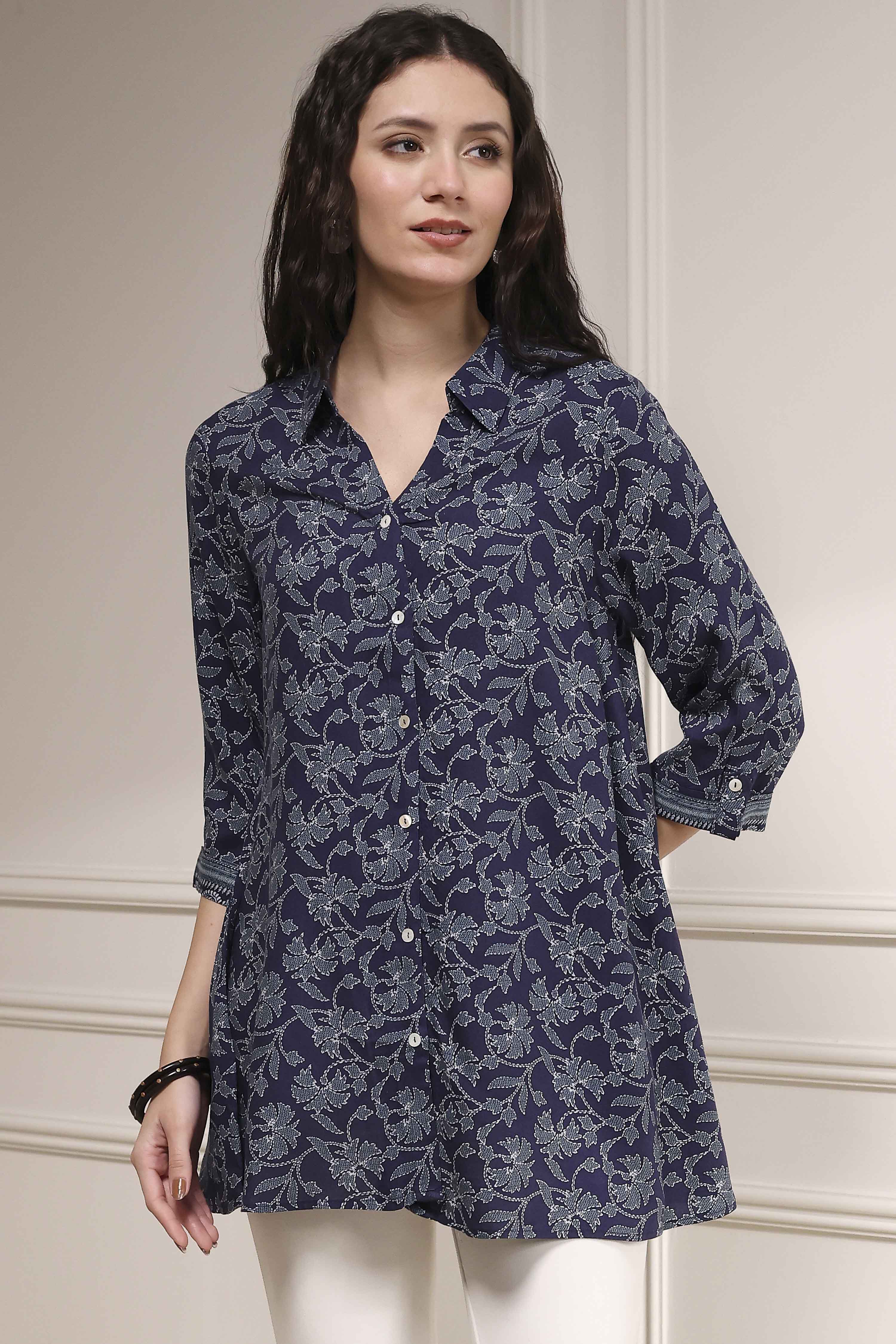 Blue Printed Relaxed Fit Shirt image number 5