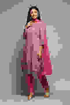 Pink Viscose Straight Kurta Slim Pant Suit Set image number 5