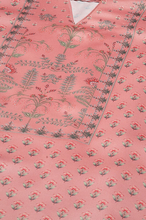 Peach Cotton Screen Print Unstitched Suit Set image number 2
