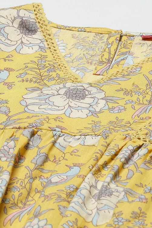 Yellow Cotton Flared Printed Top image number 1