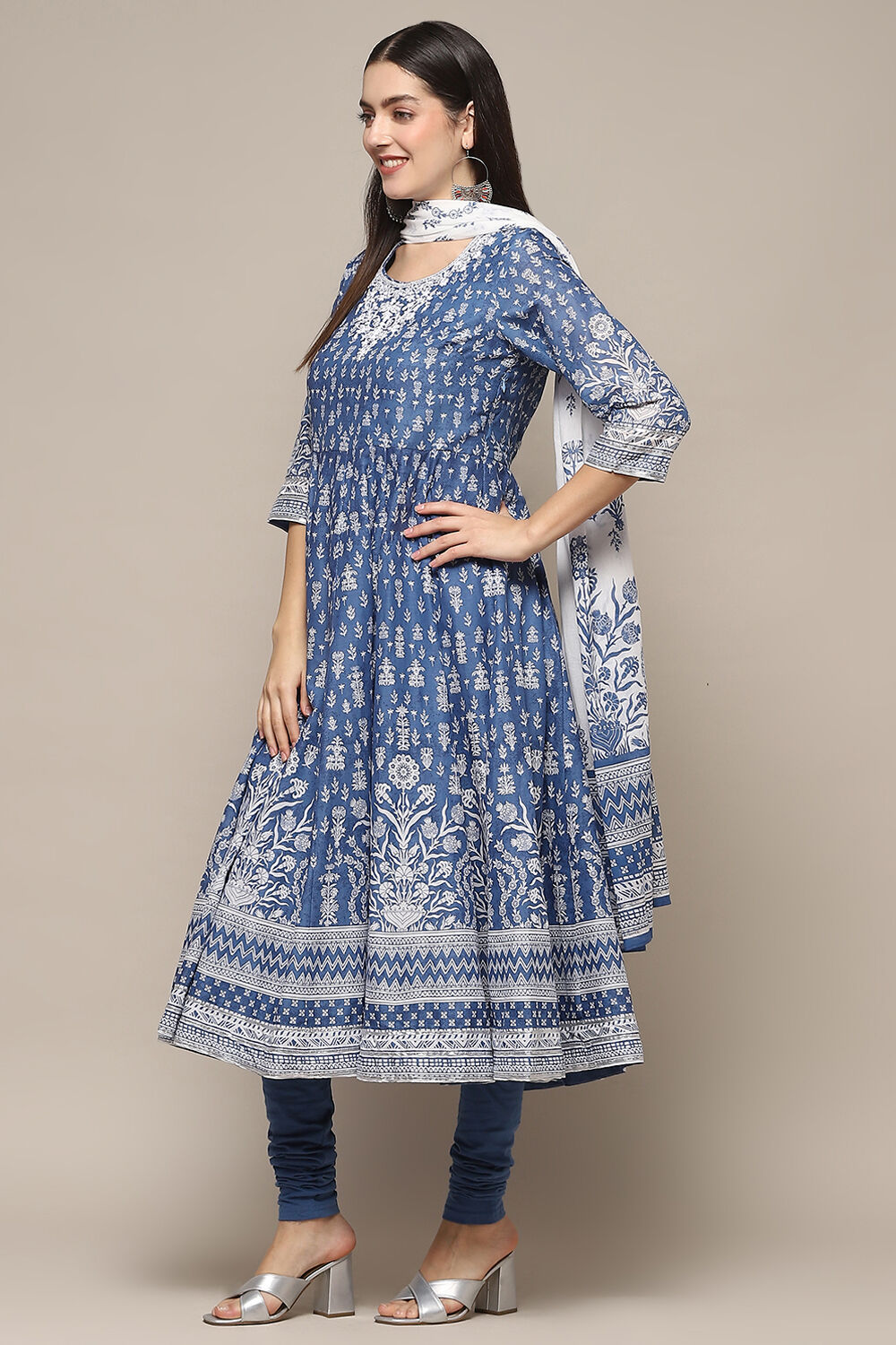 Blue Cotton A-Line Suit Set image number 4