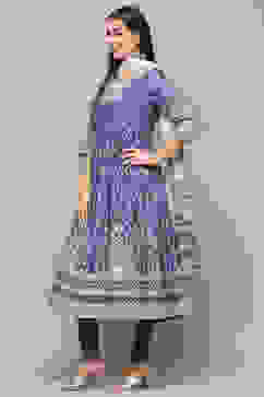 Blue Cotton A-Line Suit Set image number 4