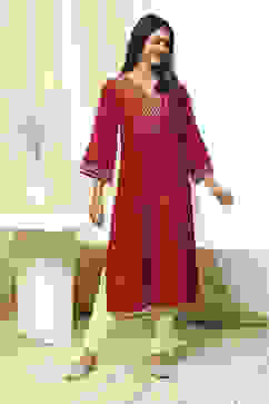 Red Printed Straight Kurta image number 5