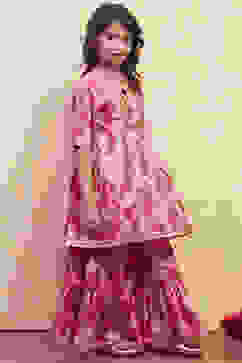 Pink Cotton Printed Gathered Suit Set image number 5