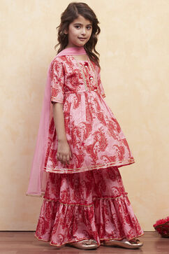 Pink Cotton Gathered Suit Set image number 5