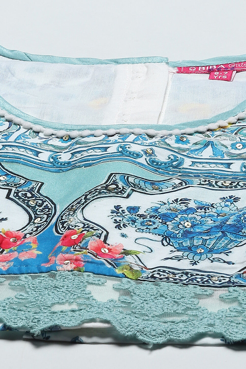 Sea Green Cotton Printed and Glittered Lehenga Set image number 1