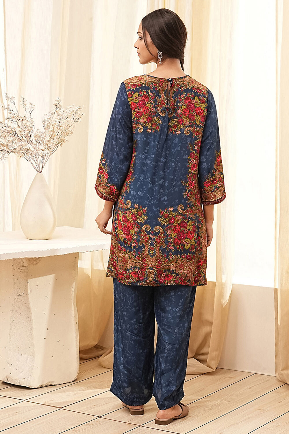 Blue Modal Printed Straight Suit Set image number 4