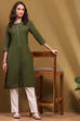 Green Cotton Blend Solid Regular Fit Straight Kurta image number 0
