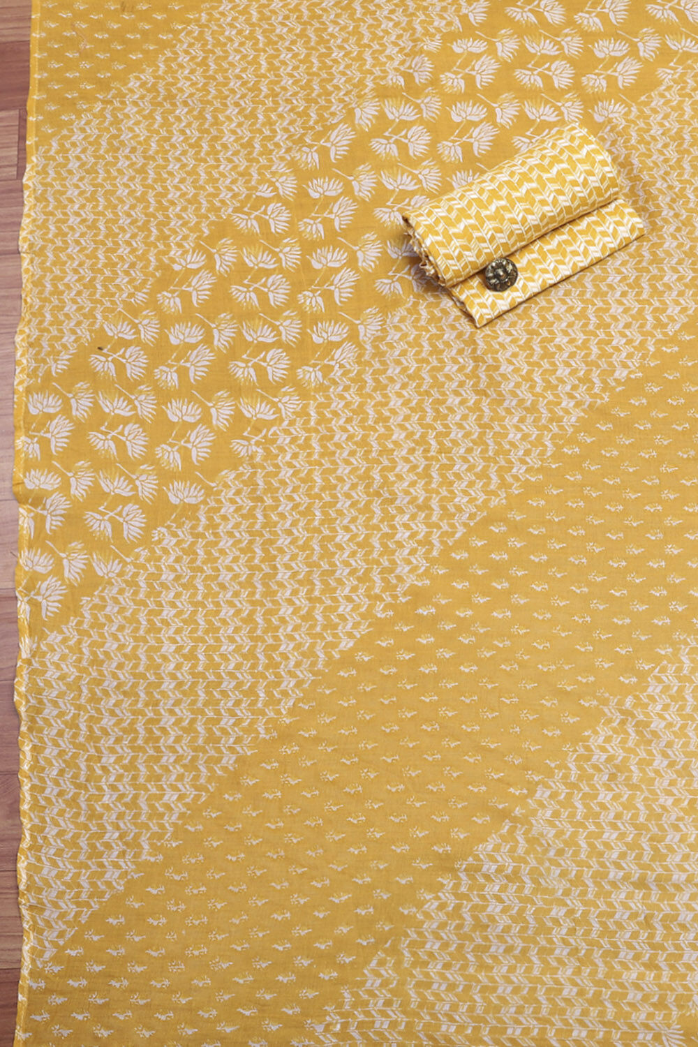 Mustard Yellow Cotton Printed Unstitched Suit Set image number 2