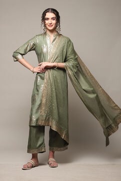 Sap Green Art Silk Straight Kurta Palazzo Suit Set image number 0