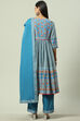 Turquoise Cotton Flared Kurta Palazzo Suit Set image number 4