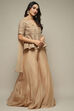 Beige Cotton Silk A-Line Embroidered Kurta Sharara Suit Set image number 6