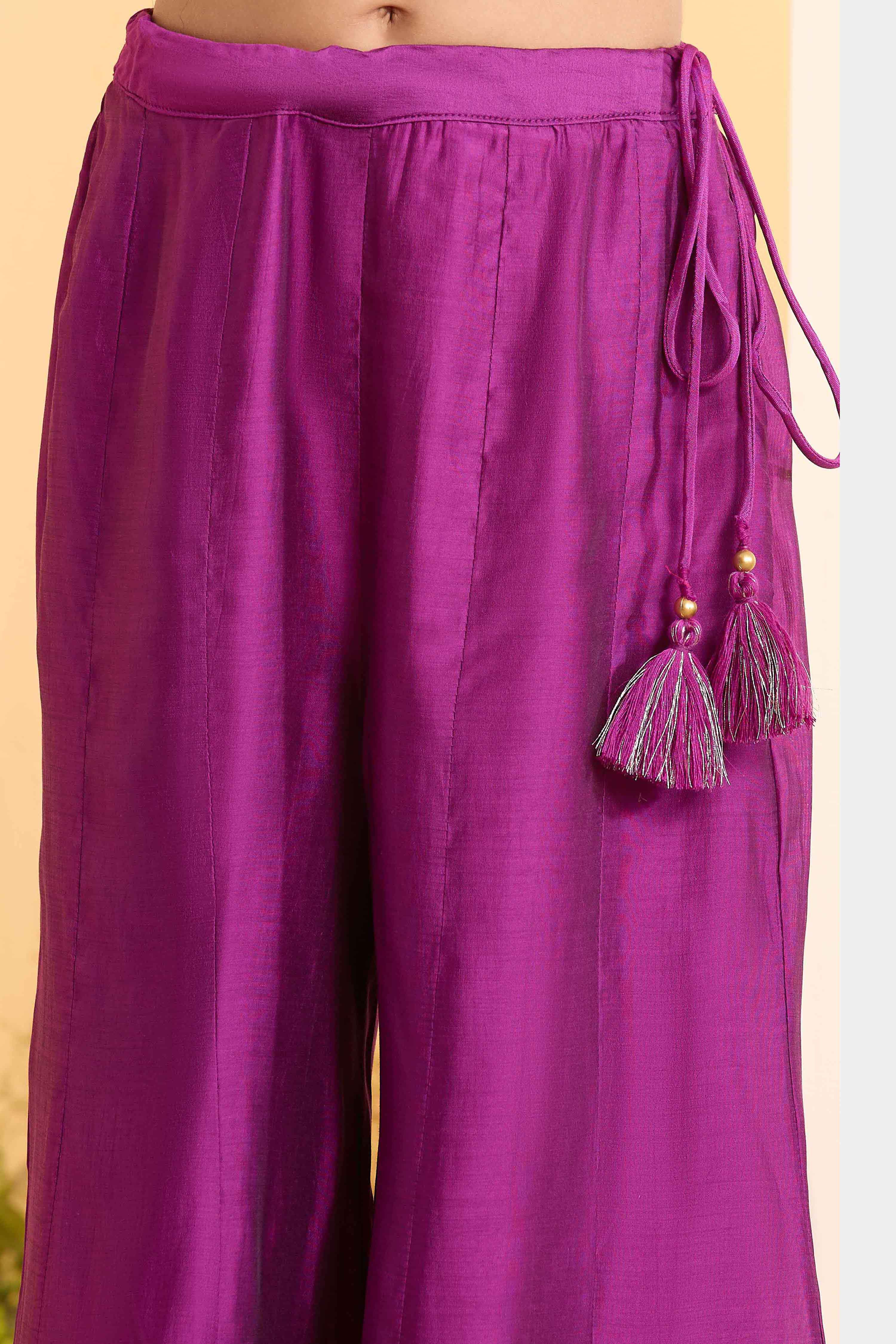 Purple Floral Printed Straight Kurta Set image number 2
