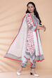 Off White Viscose Straight Kurta Pant Suit Set image number 5