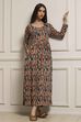 Beige & Brown Cotton Blend Flared Printed Dress image number 0