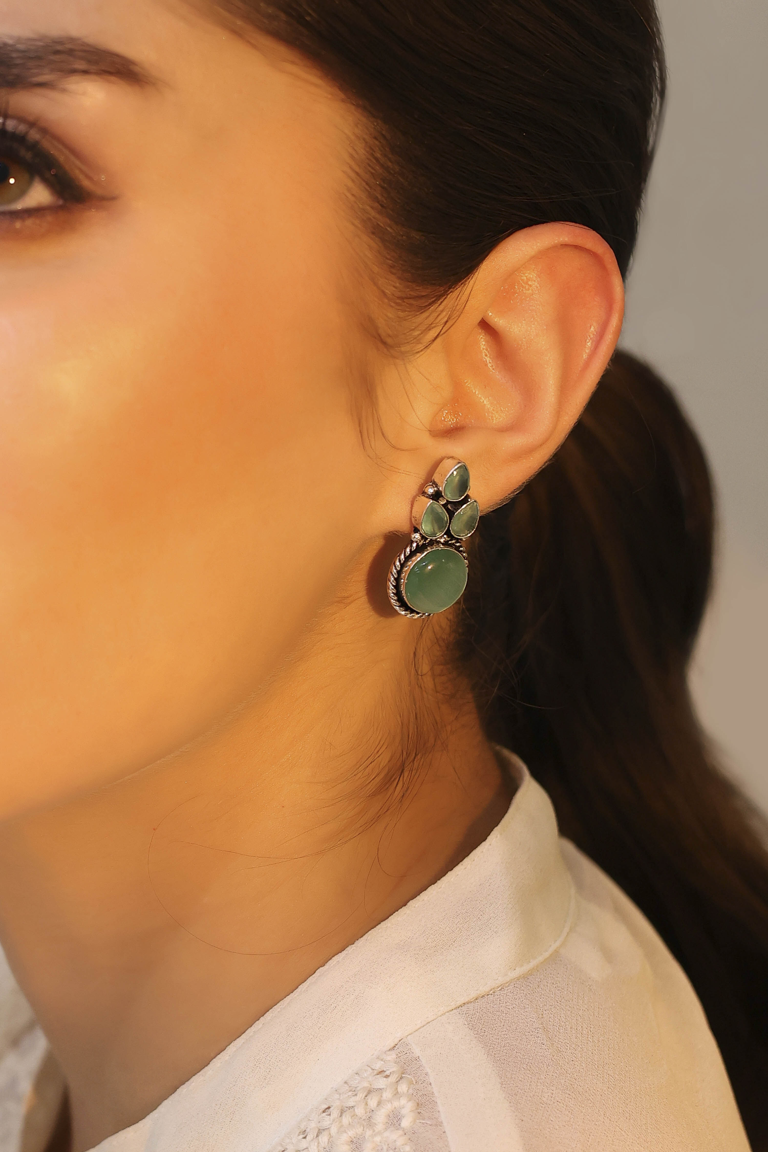 Mint Green Stone Earrings image number 1