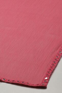 Pink Viscose Straight Kurta Slim Pant Suit Set image number 3