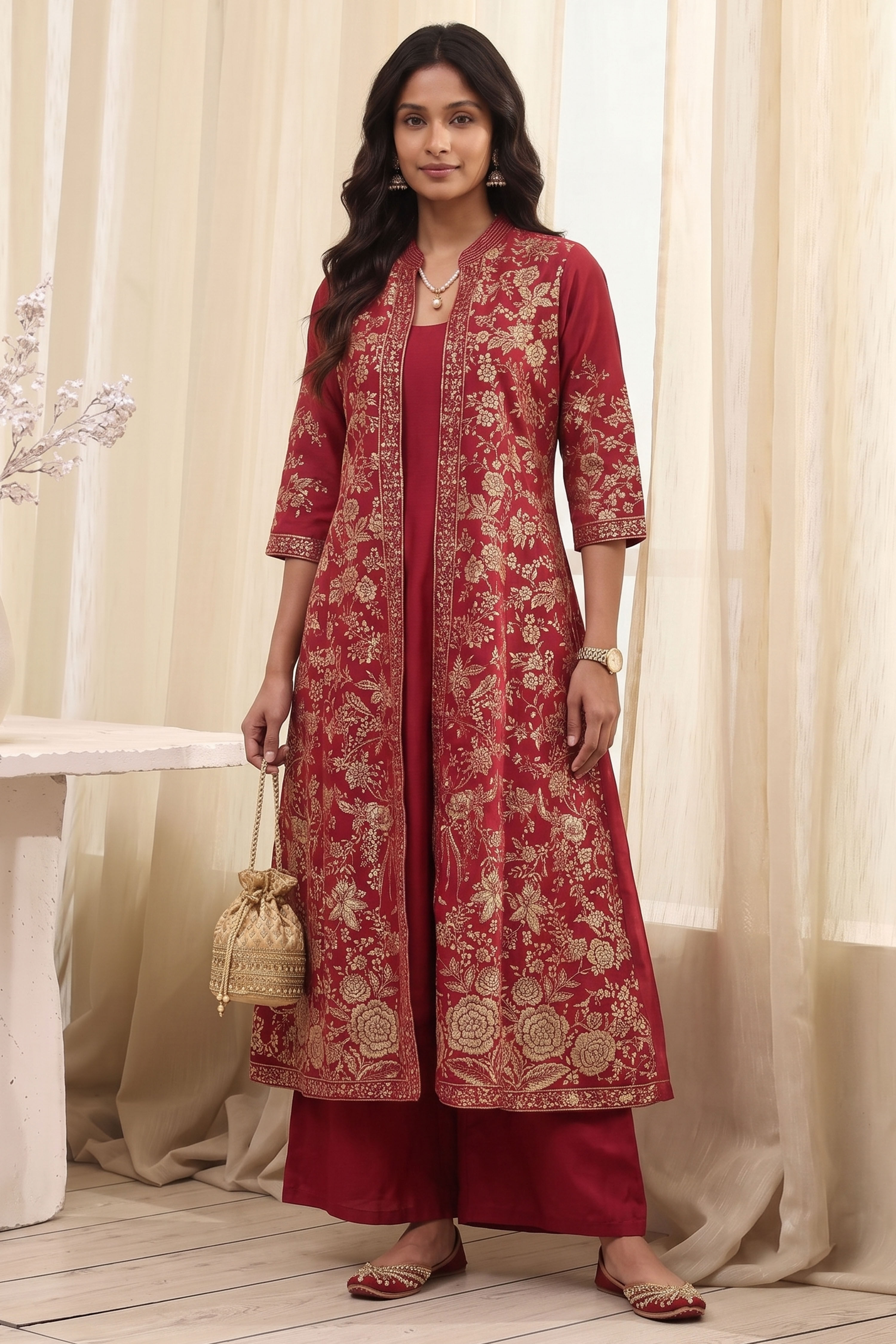 Green Maroon Polyester Straight Dress image number 0