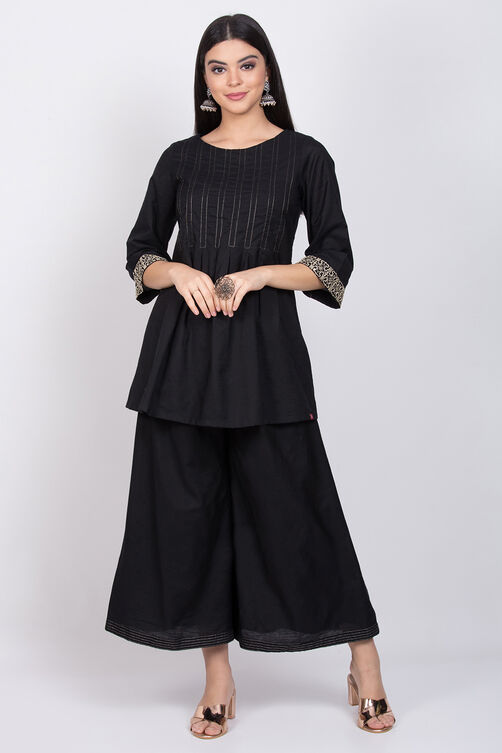 Buy Black Cotton Silk Fusion Wear (Kurta, Palazzo, Stole) for INR2497 ...