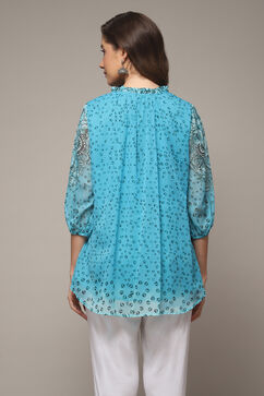 Blue Cotton Blend Printed Kurti image number 2