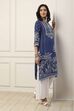 Blue Viscose Rayon Floral Printed Straight Kurta image number 4