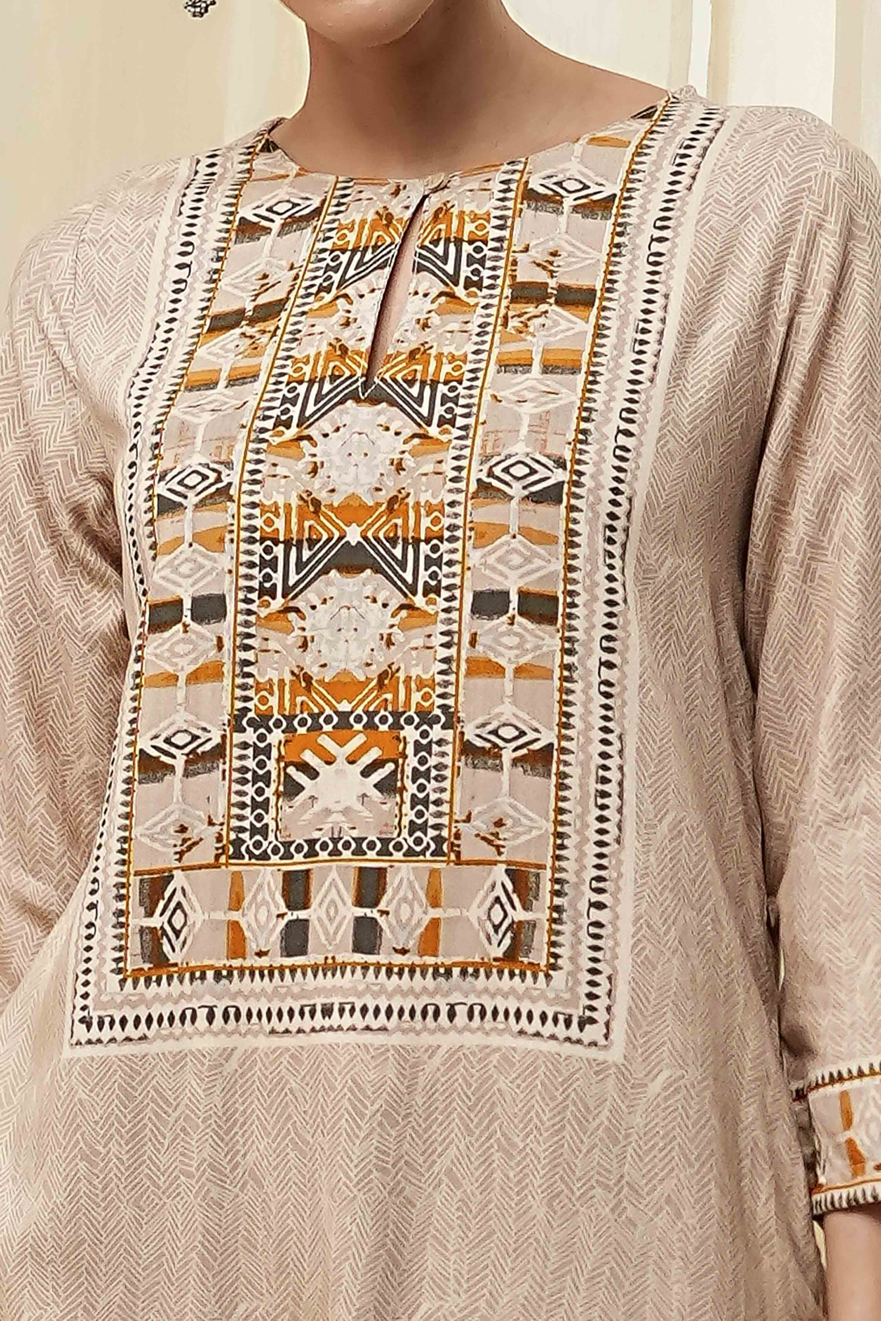 Beige Printed Straight Kurta image number 1