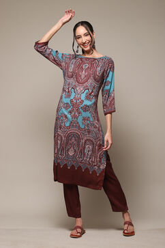 Teal LIVA Straight Printed Kurta image number 0