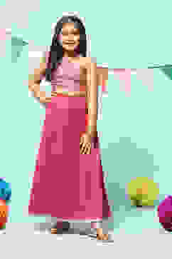 Berry Pink Art Silk Straight Lehenga Set image number 6