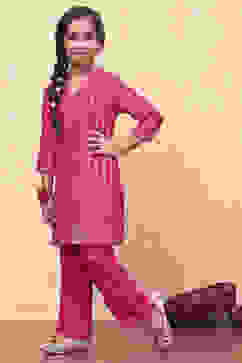 Pink Cotton Printed Straight Kurta Pants Set image number 3