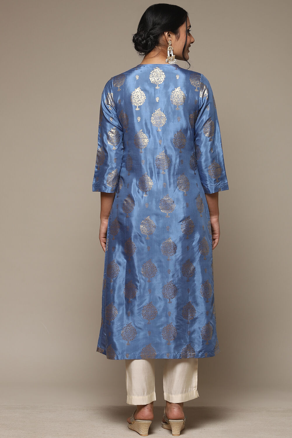 Blue Viscose Straight Printed Kurta image number 4