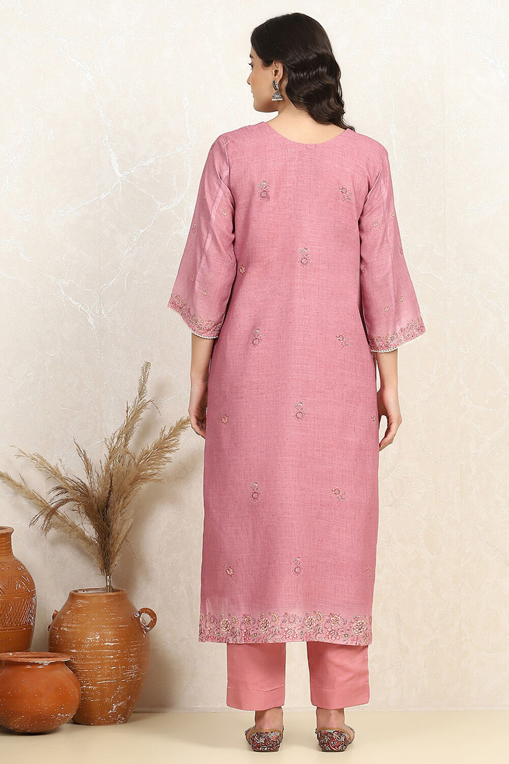 Sky Blue Linen Blend Unstitched Suit Set image number 5