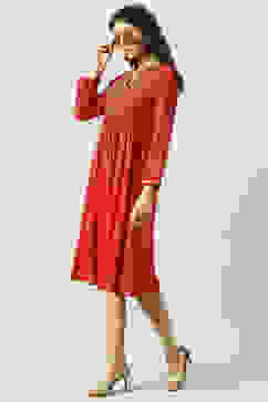 Red Rayon Flared Printed Kurta Dress image number 5