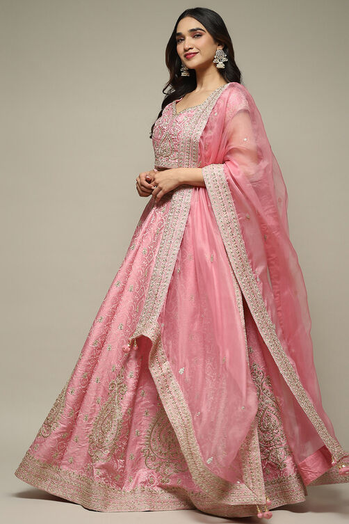 Red Silk Blend Straight Lehenga Set image number 0