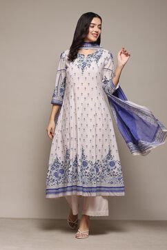 White Voile Kalidar Printed Kurta Palazzo Suit Set image number 7