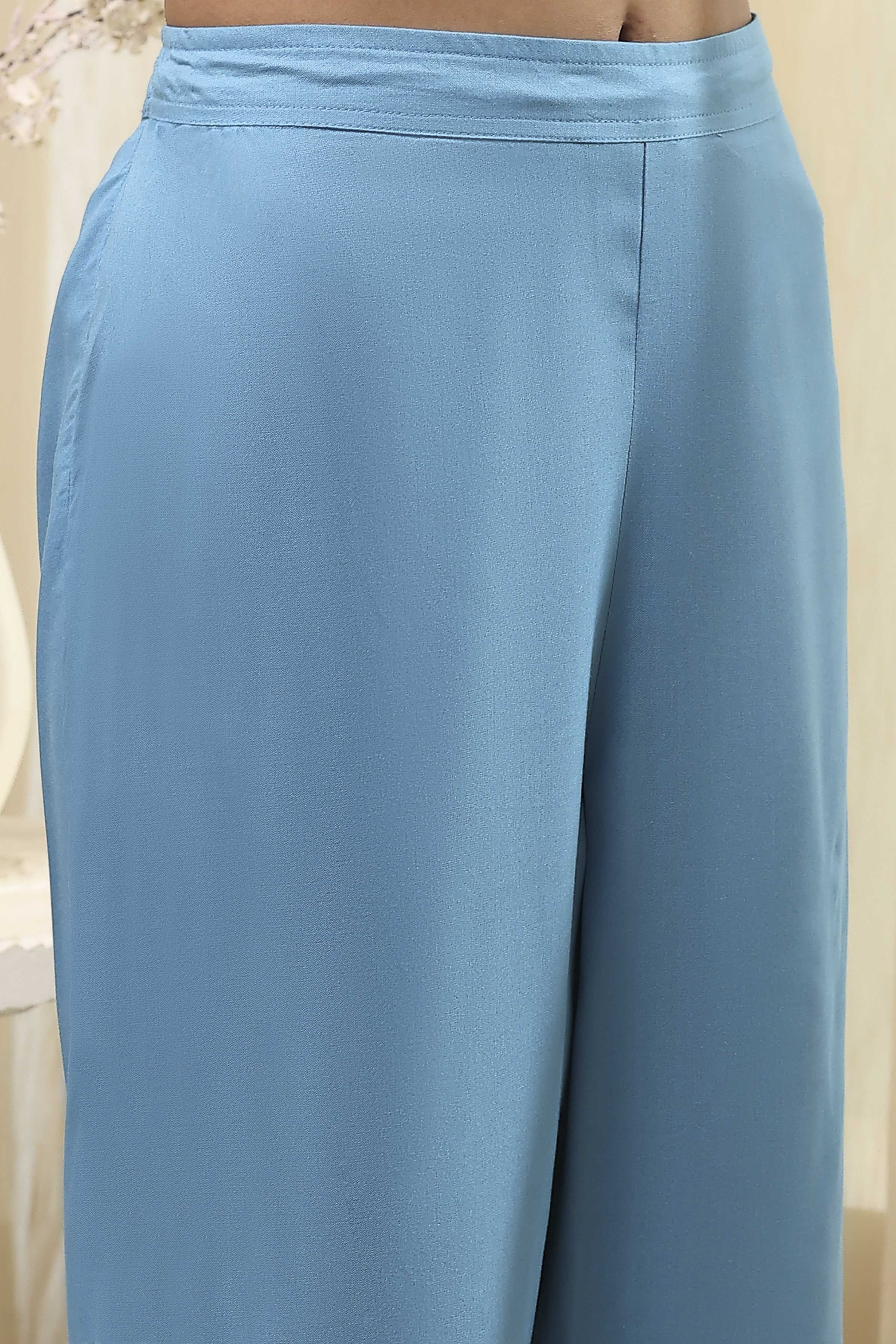 Dull Blue Printed Straight Suit Set image number 2